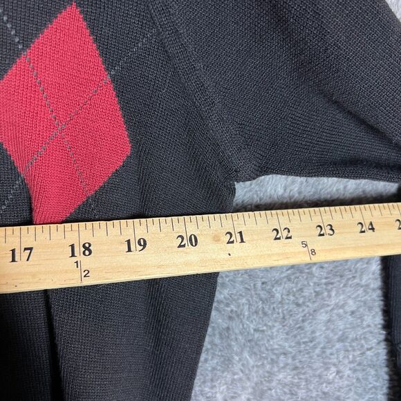Lyle & Scott 1/4 Zip Mens Medium Black Argyle Grandpa Retro Golf Sweatshirt - Picture 5 of 7